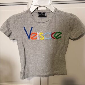 Versace Kids Gray Tee with Colorful Logo
